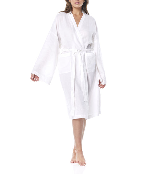 Gingerlilly Nola Linen House Coat Robe White